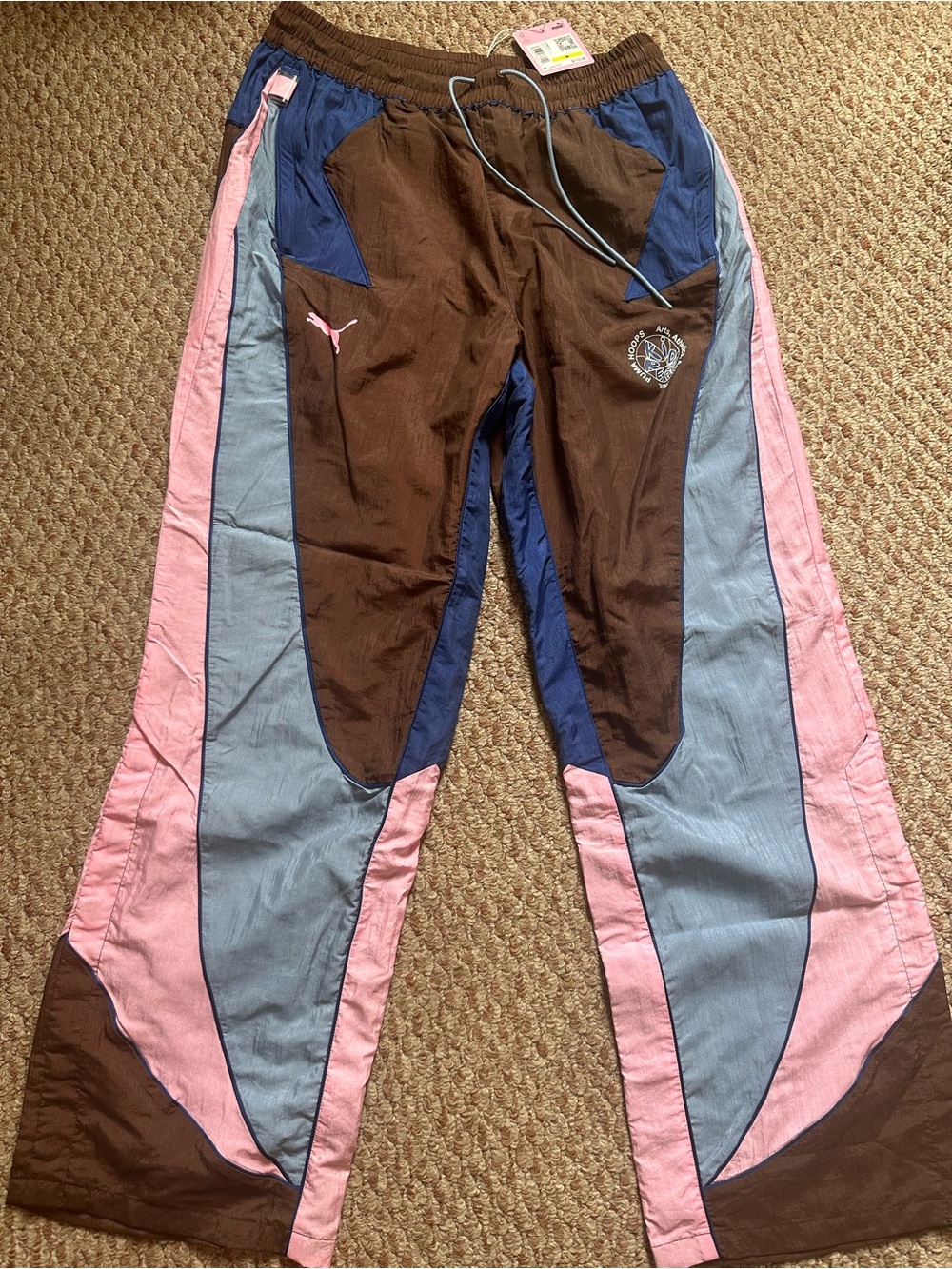 Puma x KidSuper Colorblock Jogger Pants in Brown, Pink & Blue - Athletic Style